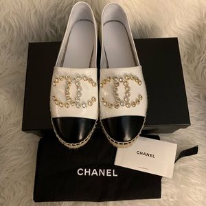 Chanel Crystal Logo Leather Espadrilles 36 / 6